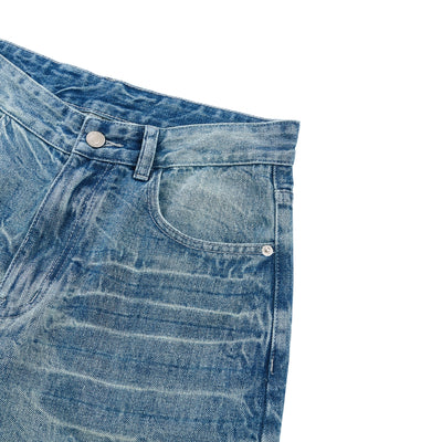 Medium Blue 3D-Whisker Baggy Jeans