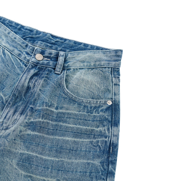 Medium Blue 3D-Whisker Baggy Jeans