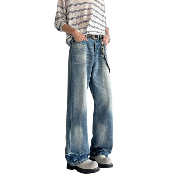 Vintage Stone Wash Relaxed Straight Leg Denim Jeans