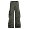 Men's Distressed Washed Denim Cargo Pants Punk Street Loose Zipper