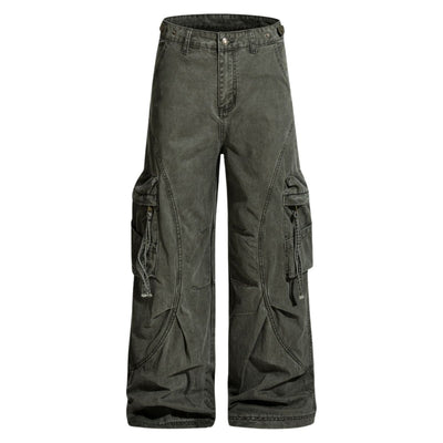 Men's Distressed Washed Denim Cargo Pants Punk Street Loose Zipper