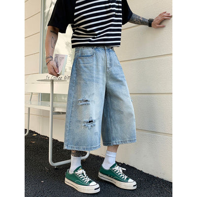 Distressed Light Wash Denim Shorts