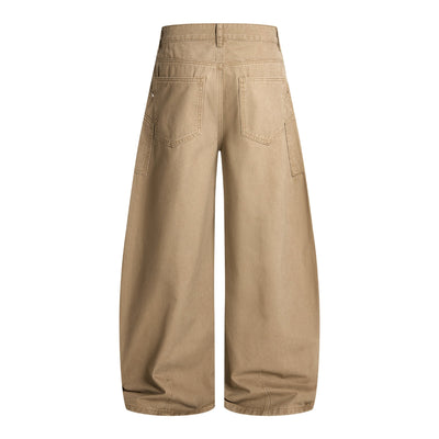 Vintage Washed Baggy Curved-Leg Cargo Pants