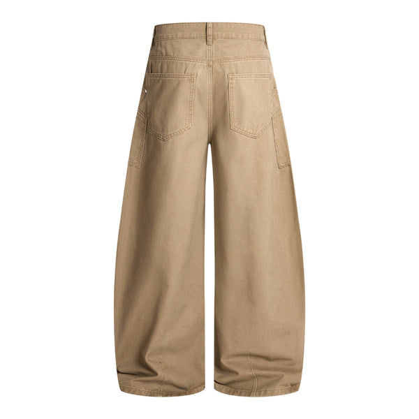 Vintage Washed Baggy Curved-Leg Cargo Pants