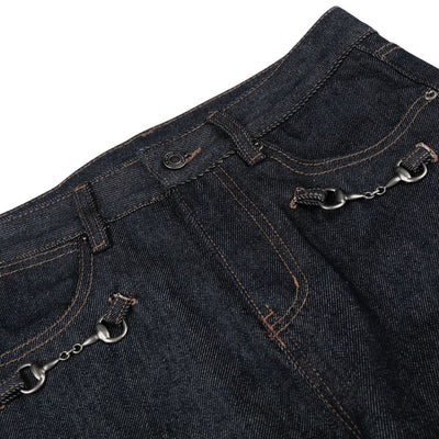 Raw Denim Wide Leg Metal Hardware Jeans
