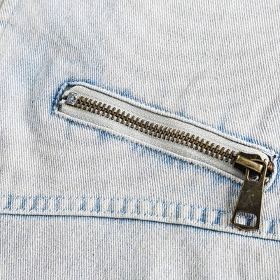 American Trendy Washed Color-blocking Stand-up Collar Denim Jacket