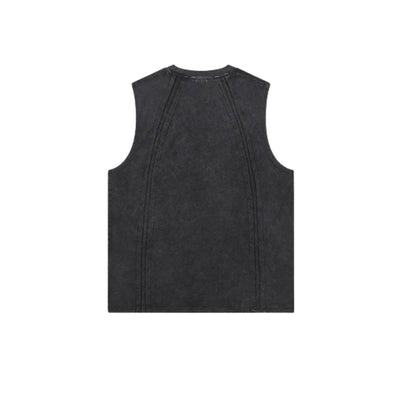 Distressed Raw Hem Patchwork Acid Wash Sleeveless Tank Tee