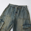 Wide Leg Cargo Denim Pants-INNBLAC