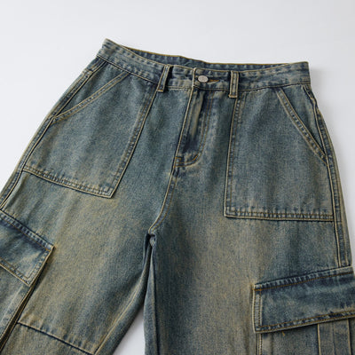 Wide Leg Cargo Denim Pants-INNBLAC