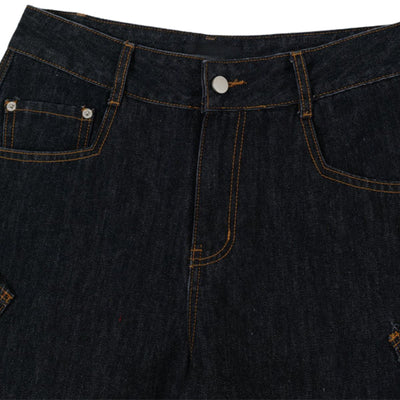 Men's Curved Crescent Denim Pants – Loose Wide-Leg Street Style