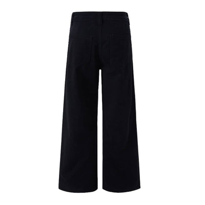 Vintage Washed High-Waist Relaxed Straight Wide-Leg Trousers