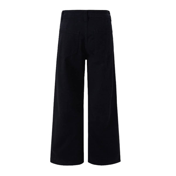 Vintage Washed High-Waist Relaxed Straight Wide-Leg Trousers