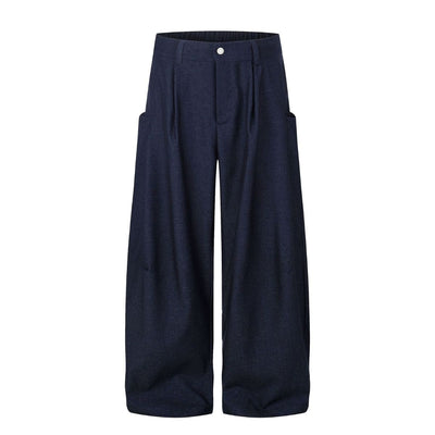 Draped Wide Leg Summer Suit Trousers with Deconstructed Panels