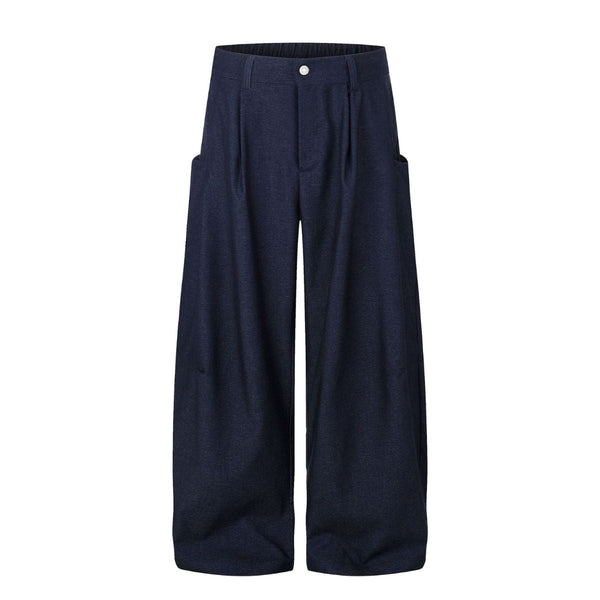 Draped Wide Leg Summer Suit Trousers with Deconstructed Panels