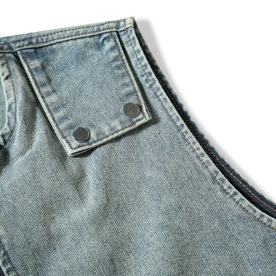 Relaxed Washed Zip-Up Denim Vest