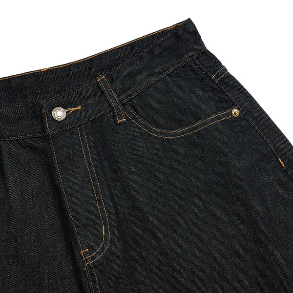 Raw Loose Straight-Leg Bermuda Washed Denim Shorts