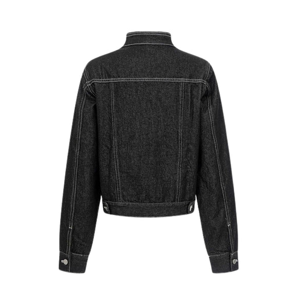 Unisex Textured Silhouette Slim Fit Workwear Denim Jacket