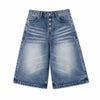 Stretch Whiskered Wide Leg Denim Shorts