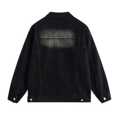 Unisex Retro Street style Distressed Washed Blue&yellow Mud-dyed Denim Jacket