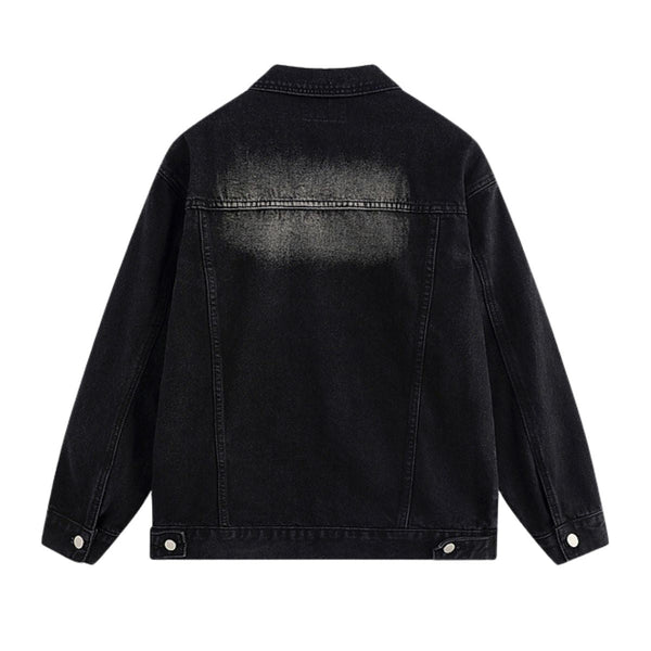 Unisex Retro Street style Distressed Washed Blue&yellow Mud-dyed Denim Jacket