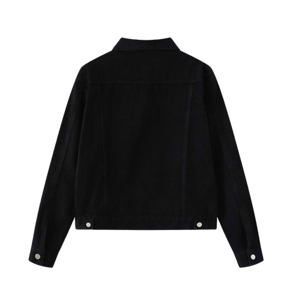 Unisex Commuter Workwear Style Single-breasted Lapel Straight Denim Jacket