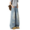 Heavy Distressed Curved Wide Leg Denim Jeans