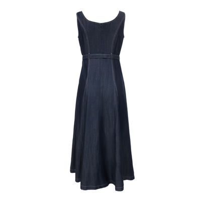 Dark Denim Belted Sleeveless Midi Dress