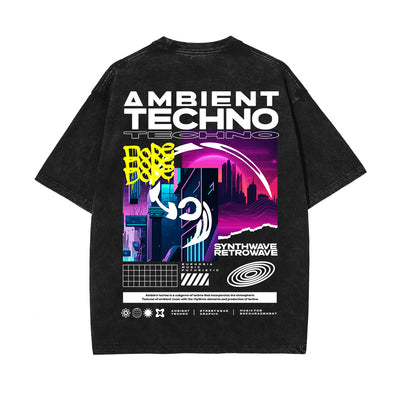 Ambient Techno Streetwear Graphic Washed Tee-INNBLAC