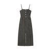 Polka Dot Strappy Denim Midi Dress