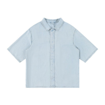 Cotton Washed Oversized Denim Collar Tee