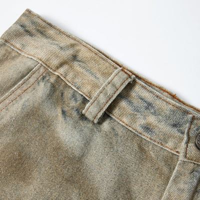 Vintage Mud-Washed Denim Texture Bermuda Shorts
