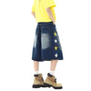 Star Print Washed Denim Capri Shorts
