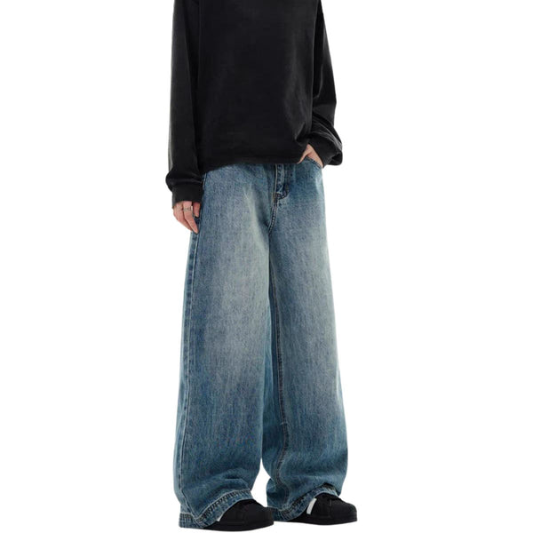 Vintage Washed Baggy Straight-Leg Denim Jeans