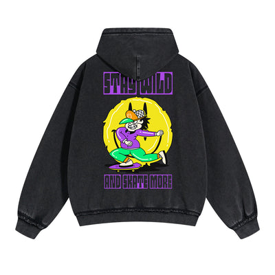 Stay Wild Graffiti Cartoon Double Slider Zip Hoodie-INNBLAC