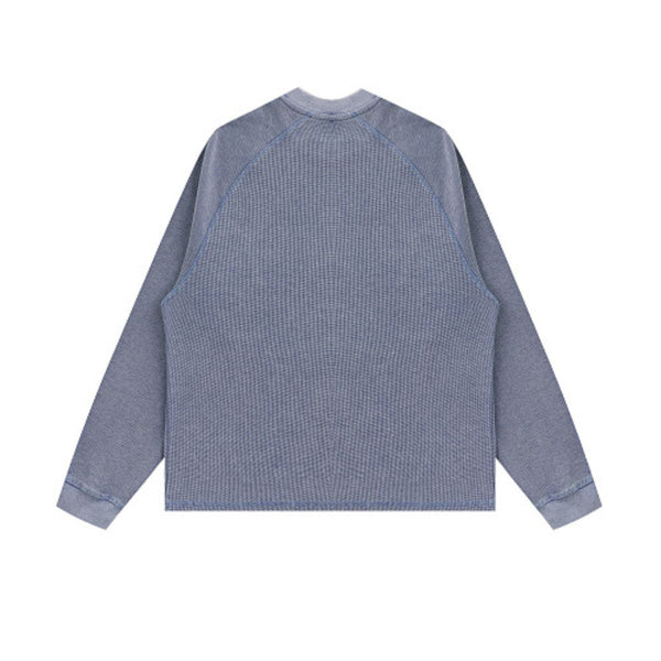 Washed Waffle Cotton Raglan Long Sleeve Tee 340G