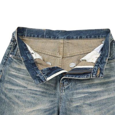 Wash Vintage Whiskered Fluid Flow Wide Leg Denim Jeans