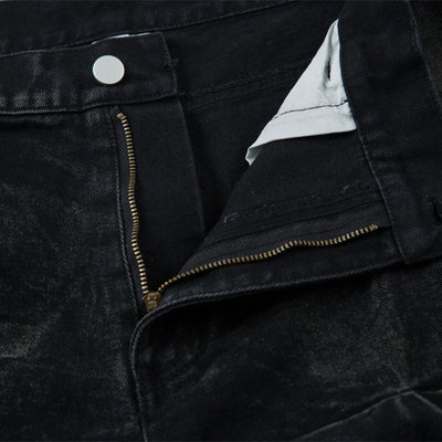 Men's Tie-Dye Denim Pants Heavy Pleated Distressed Loose Wide Leg