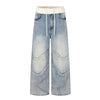 Contrast Waist Wide Straight Denim Jeans