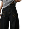 Embroidered Pocket Indigo Denim Shorts