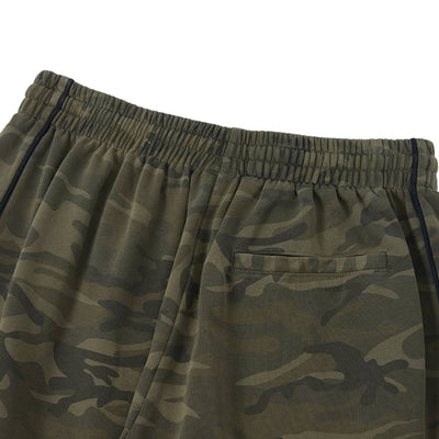 Heavyweight Camouflage Stripe Patchwork Drawstring Straight Leg Sweatpants