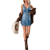 Button-Front Fitted Denim Cami Minidress