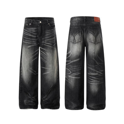 Gradient Cat Whisker Heavy-Wash Baggy Wide-Leg Jeans