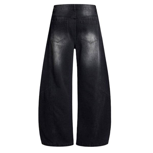 Vintage Washed Curved Loose Wide-Leg Jeans