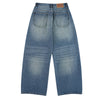 Faded Crackle Wash Baggy Curved Leg Denim Jeans
