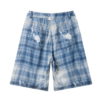 Vintage Plaid Curved-Cut Cropped Pants