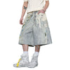 Vintage Graphic Print Relaxed Fit Denim Capri Shorts
