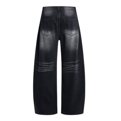 Washed Whiskered Balloon Fit Denim Jeans