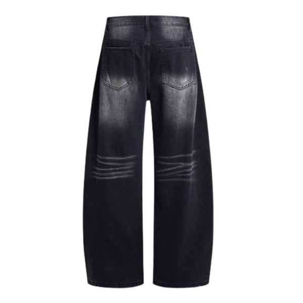 Washed Whiskered Balloon Fit Denim Jeans
