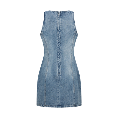 Rhinestone-Embellished Sleeveless Denim Mini Dress
