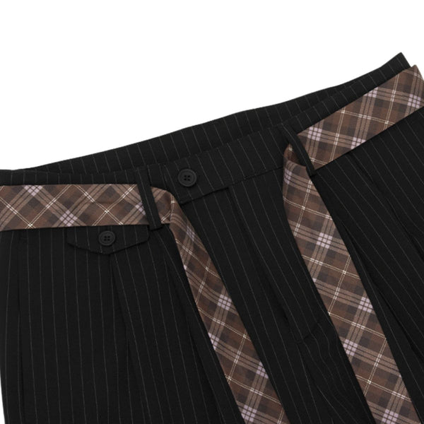 Washed Stripe Plaid Belt Relaxed Pants